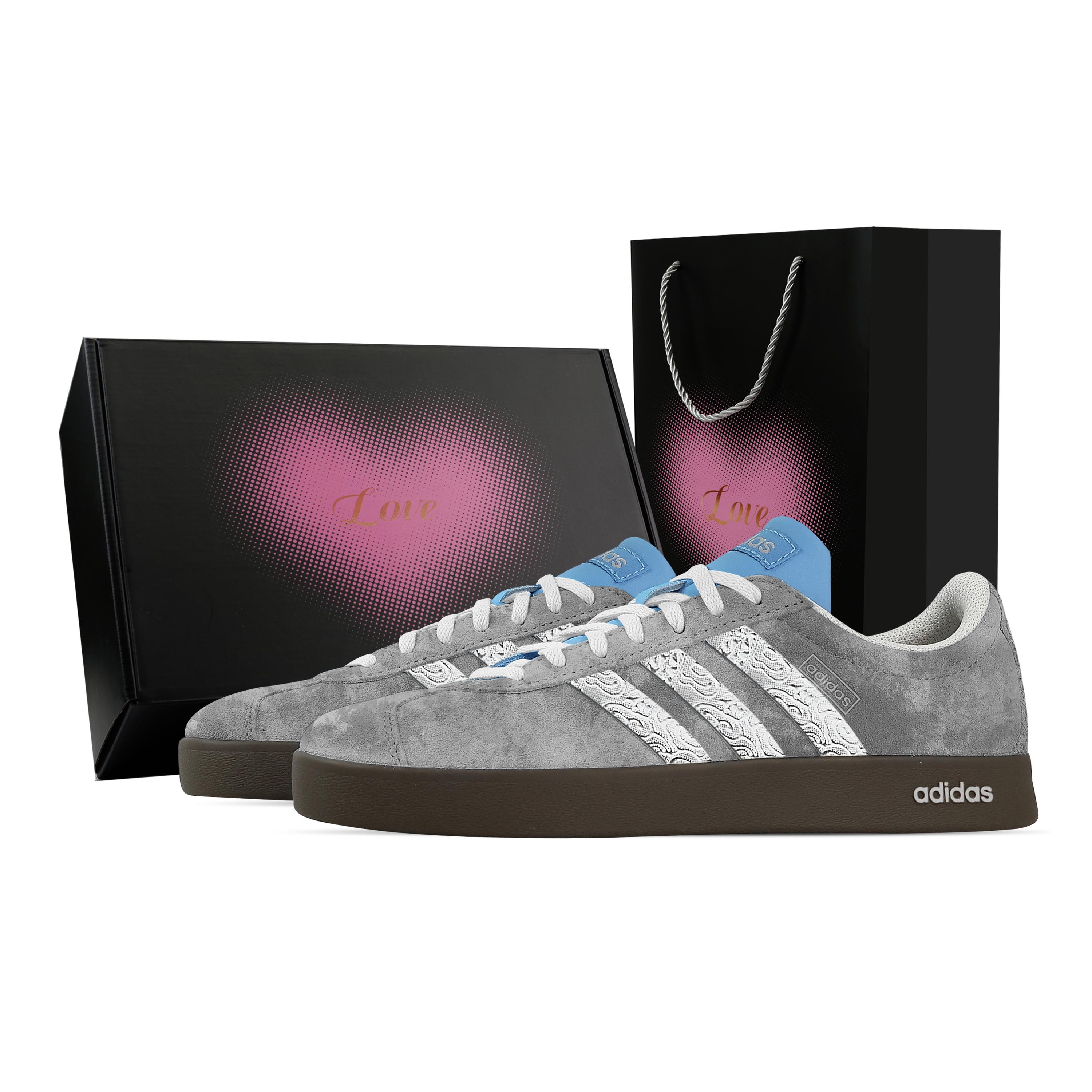 

Custom Adidas VL COURT 2.0 Cement Flower Bar, Heart Box Low top German Army Trainers Unisex Gray JI0496(Team773--) 36