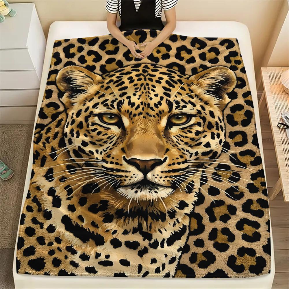 Filz Panda Wolf Leopard Kaninchen Druck Flanelldecke, Hohe Qualität, Bequem für alle Jahreszeiten, Heimdekoration, Wärme und Komfort, Perfekt für Weihnachtsgeschenke