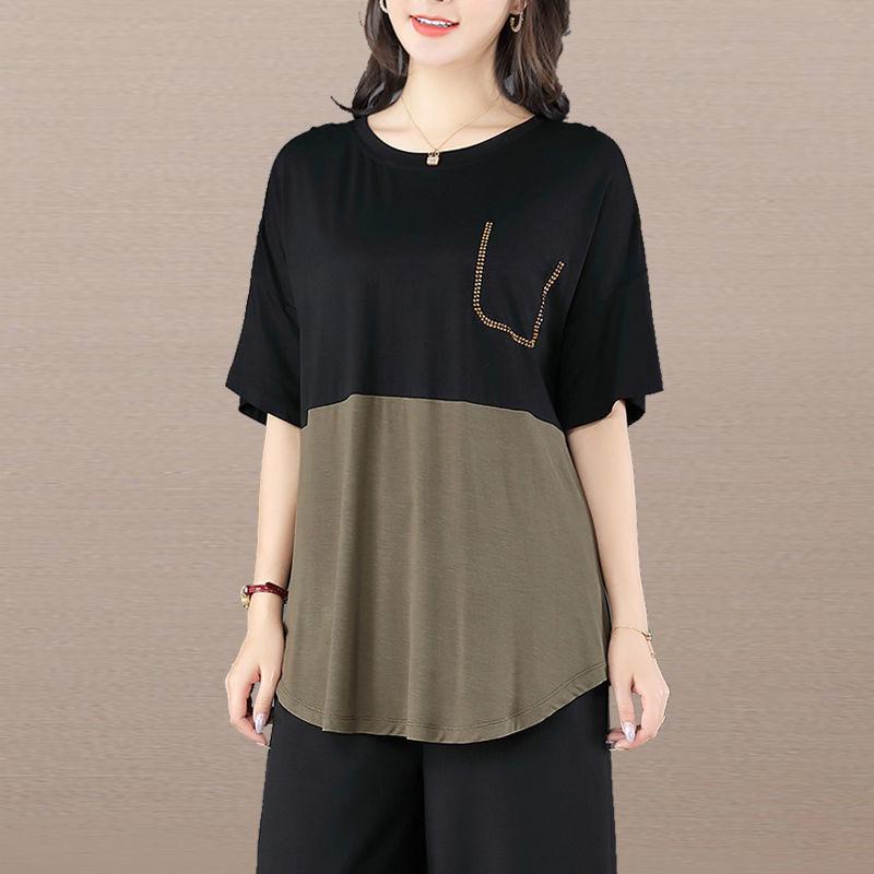 

Women s Summer Loose Casual Fashionable Belly Covering Fashion Short Sleeve Two-piece Set 6XL чорний