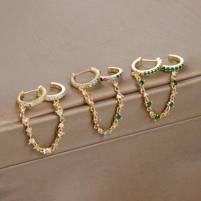Europe and America CZ Crystal Chain Drop Earrings Stainless Steel Pendant Ear Buckle Fashion Jewelry For Women Birthday Gifts
