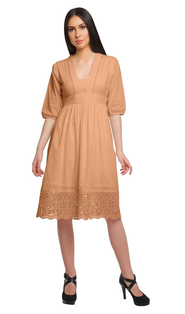 Moomaya Solid Midi Dress For Women Plus Size Lace Details Clothing Summer