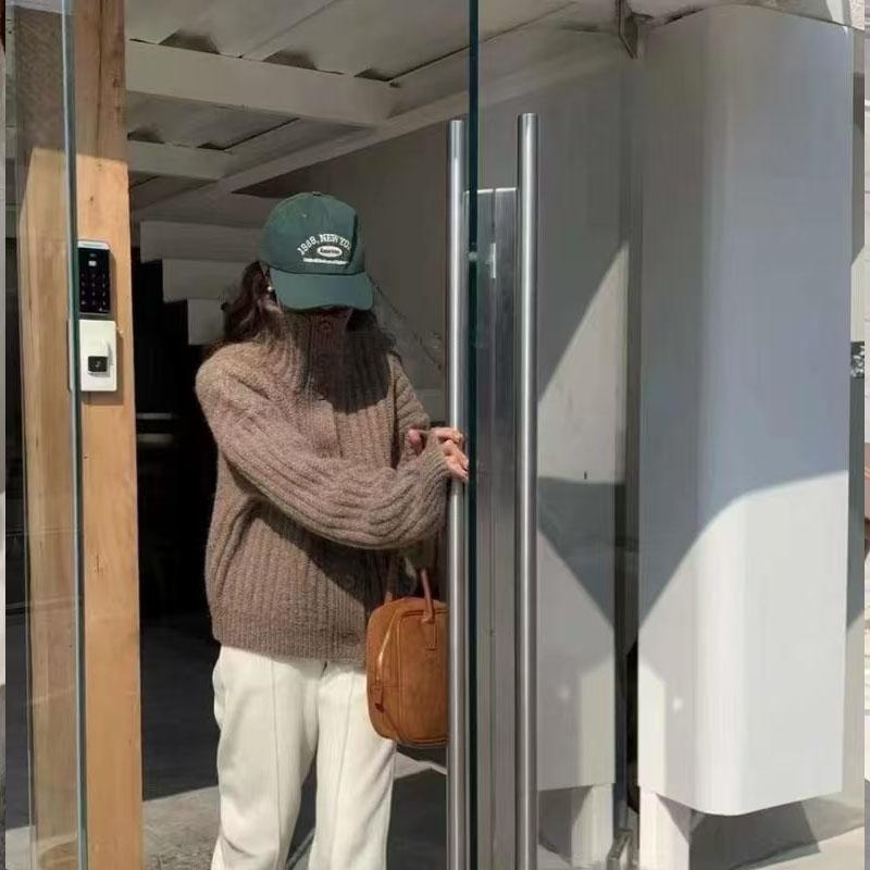 Winter High-neck Pit Strip Soft Waxy Single-breasted Thick-knit Cardigan, Warm, Loose, Simple and Lazy Style Thick Sweater Women