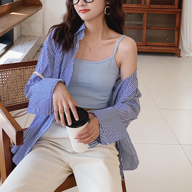 

Короткий топ-майка с высокой талией, женский летний новый корейский вариант, тонкий и сексуальный, однотонный, с небольшими подтяжками XXL светло-синий