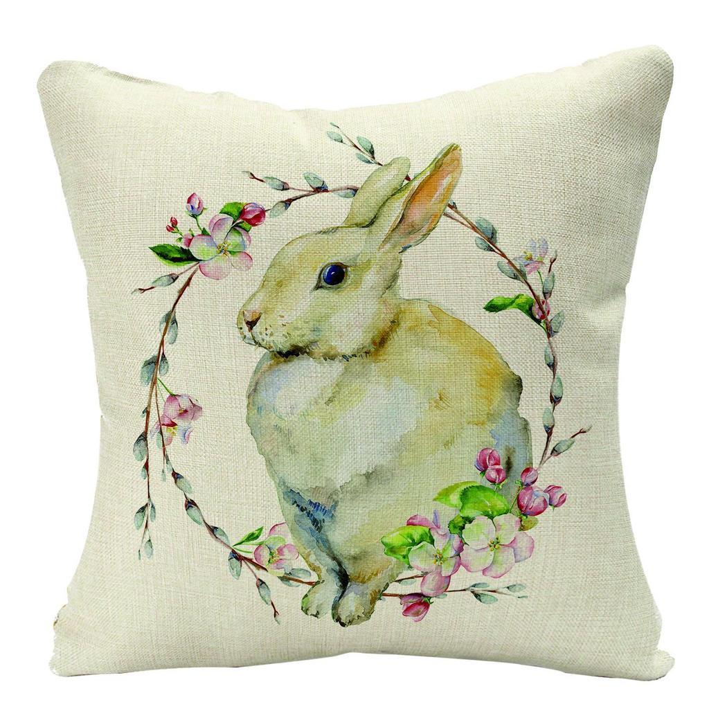 New Easter Bunny Linen Pillow Cover Home Sofa Pillow Cushion Cover