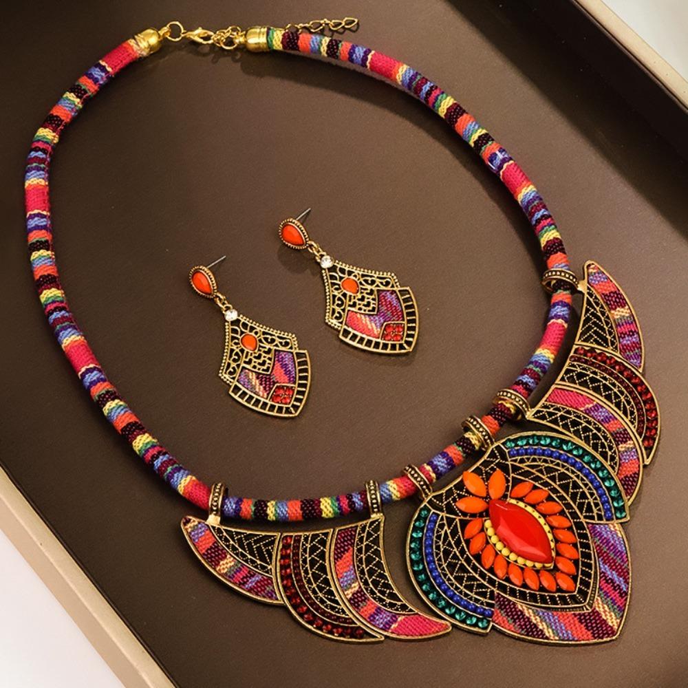 3Pcs/Set Braided Rope Indian Choker Ethnic Style Leisure Necklace Fashion Bohemian Necklace  Ladies