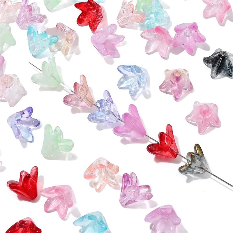 ZW52 20pcs 10x13mm Colorful Lily Cute Flower Glass Bead Charm Handmade Diy Earrings Necklace Bracelet Jewelry Accessories