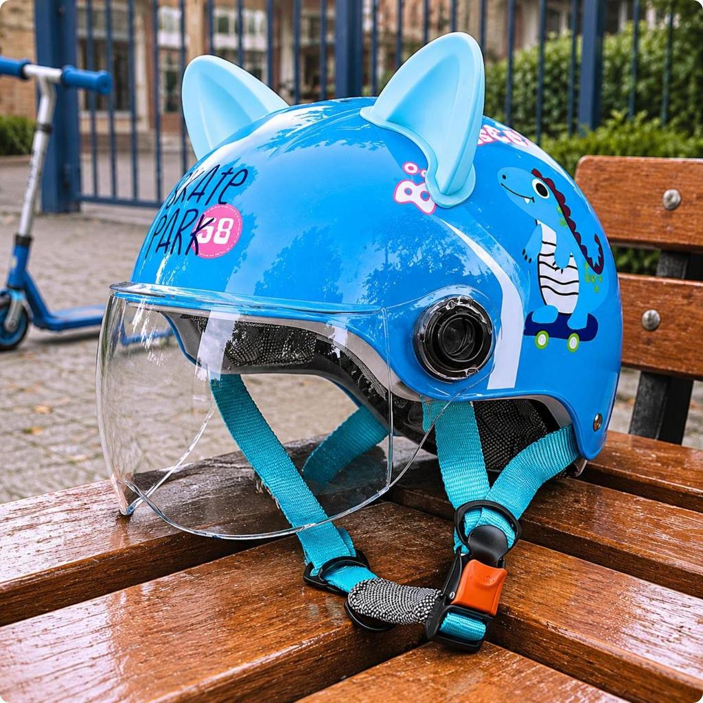 Children's CatEar Helmet Hard FastRelease Buckle Child Gear Dinosaur Wht Clear