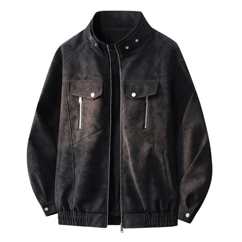 

2026 Men s Casual High-End PU Leather Jacket - Hong Kong Style, Loose Fit, Lapel Design for Spring/Autumn M чёрный