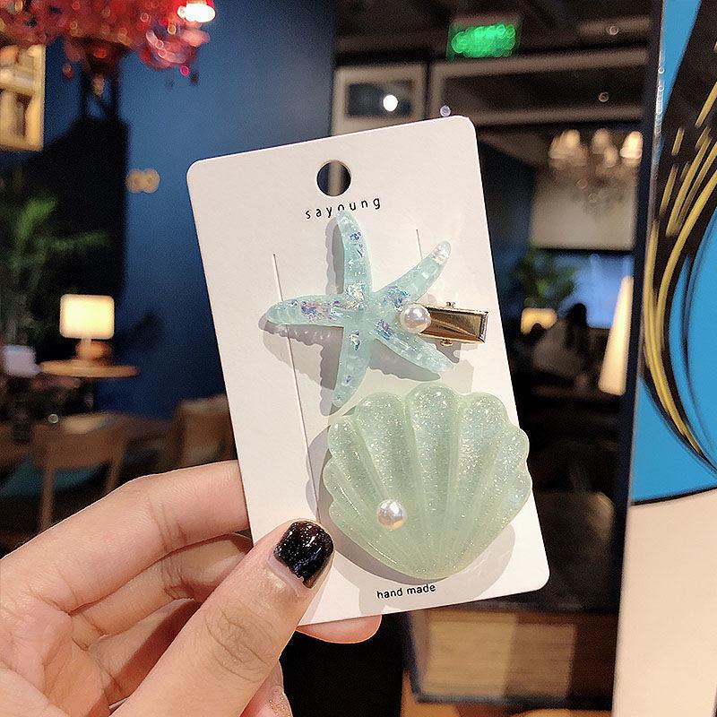 Korean Seashell Starfish Side Clip Acrylic Hair Accessory