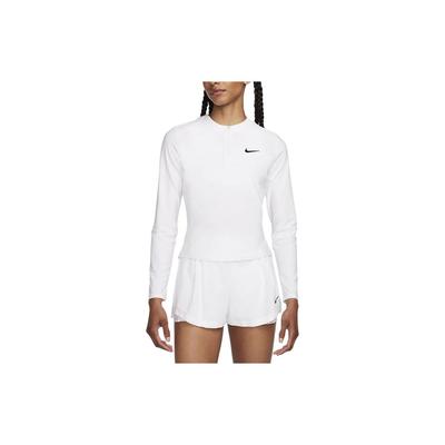 Solid Color Half-Zip Casual Tight Dry Tennis Long Sleeve T-Shirt Women Tops White FV0258-100