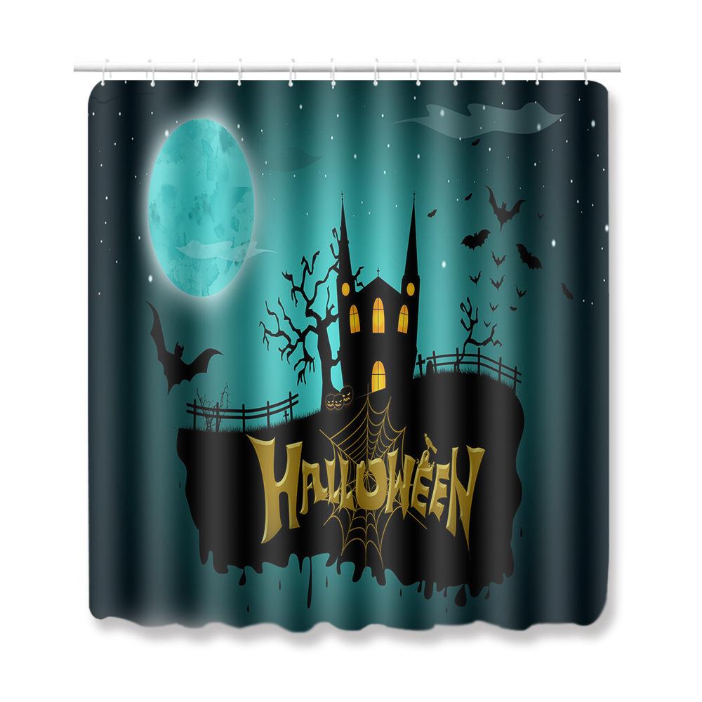 Halloween Shower Curtain Floor Mat Combination Four-Piece Set Bathroom Toilet Carpet Shower Room Foot Mat