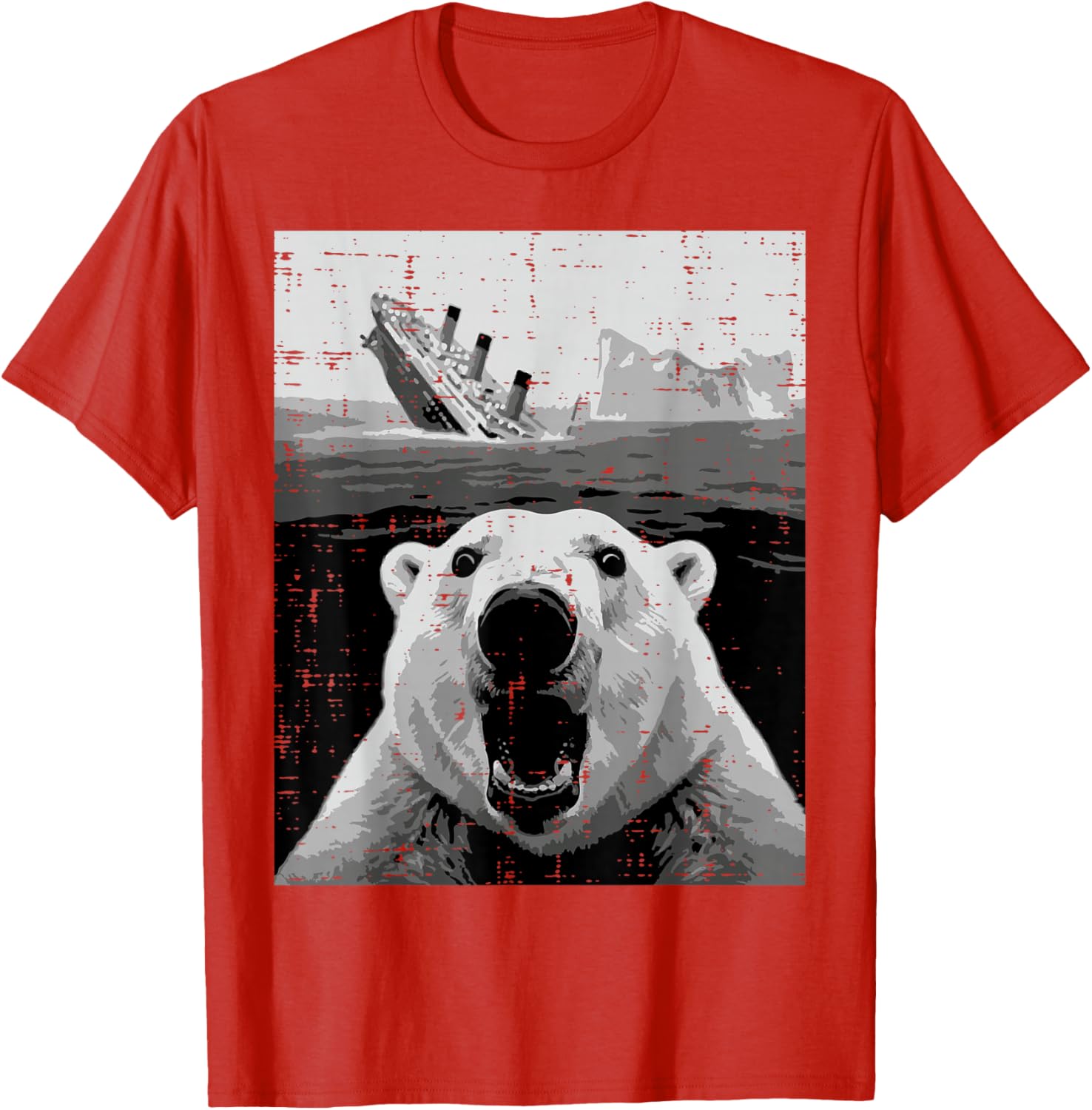 Polar Bear Sinking Titanic Meme Graphic Tee Funny Casual Short Sleeve TShirt for Men Women S