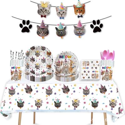 Pet Party Supplies Birthday Decoration Cat Children'S Theme Cutlery Paper Plates Tissue Tablecloth Arrangement