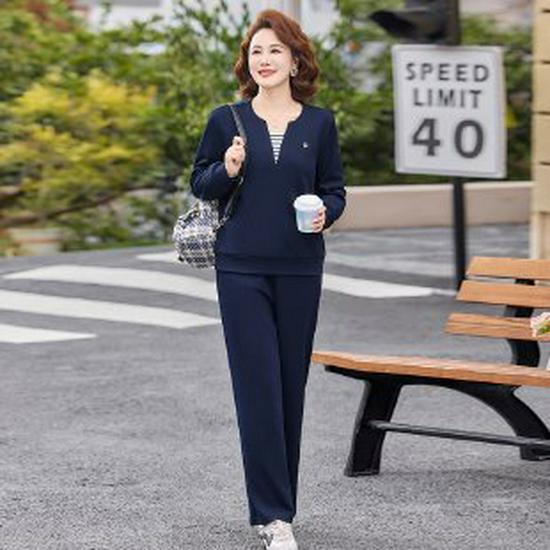 

Mom s Casual Spring Jacket: Middle-Aged and Elderly Women s Long-Sleeve Sportswear 3XL темно-синий