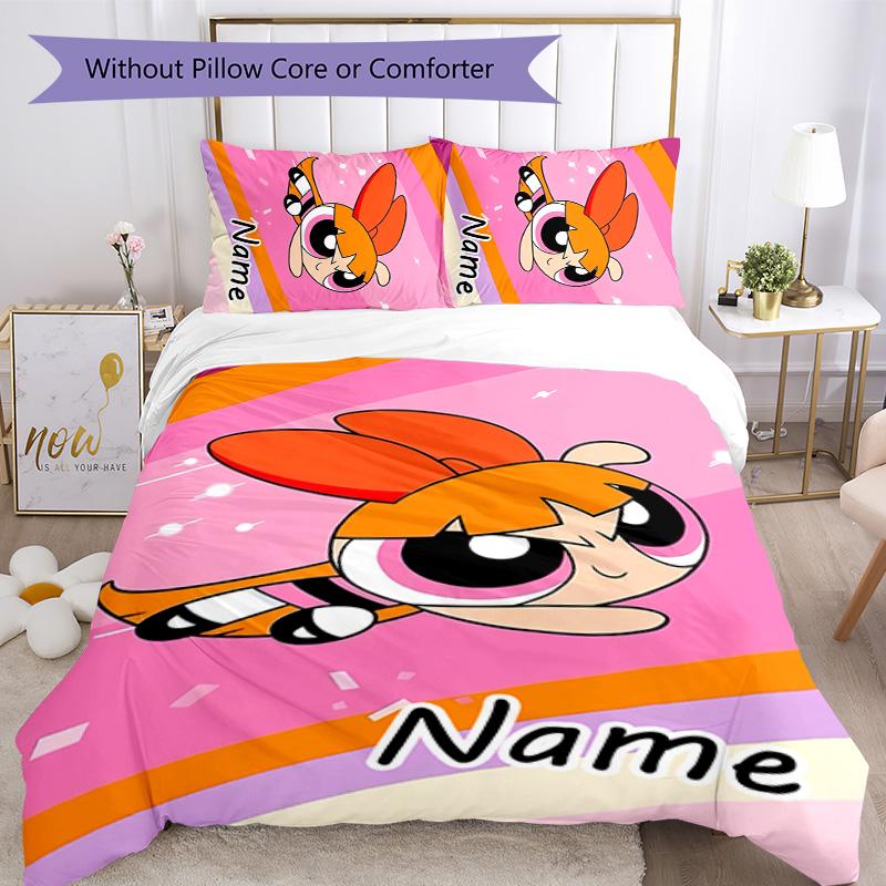 3pcs The Powerpuff Girls4 Cover Set - Personalized Name, HD Printed Bedding with 1 Cover and 2 Pillowcases - Perfect for Home Decor, Easy Care