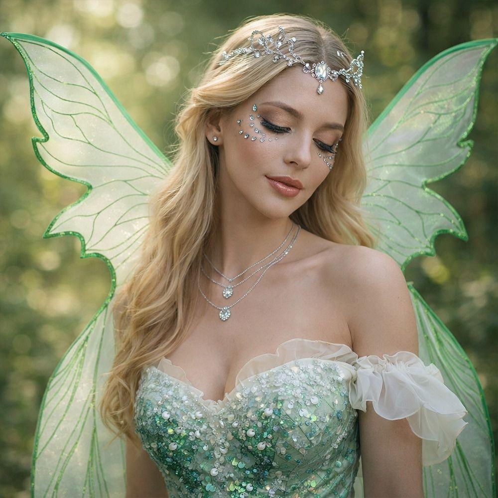 Magical Mermaid Fairy Wings Headpiece With Stickers Angel Wings Colorful Elf Cosplay Wing for Women Girls