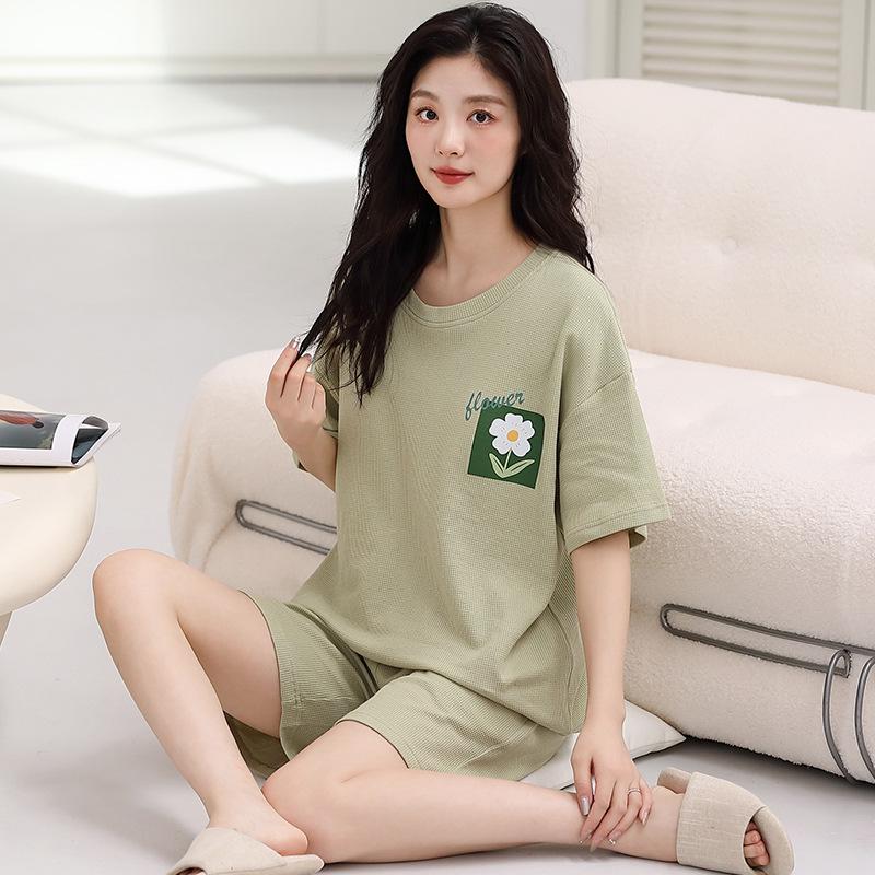 Pajamas Women'S Pure Cotton Short-Sleeved Shorts Student Cartoon Pullover Cotton Korean Version Women'S Loungewear