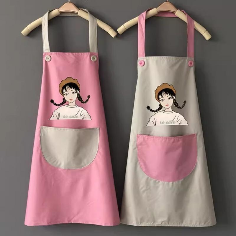 Cartoon Little Girl Apron Waterproof and Oil-proof Fashionable Apron for Kitchen Home Cooking and Housework