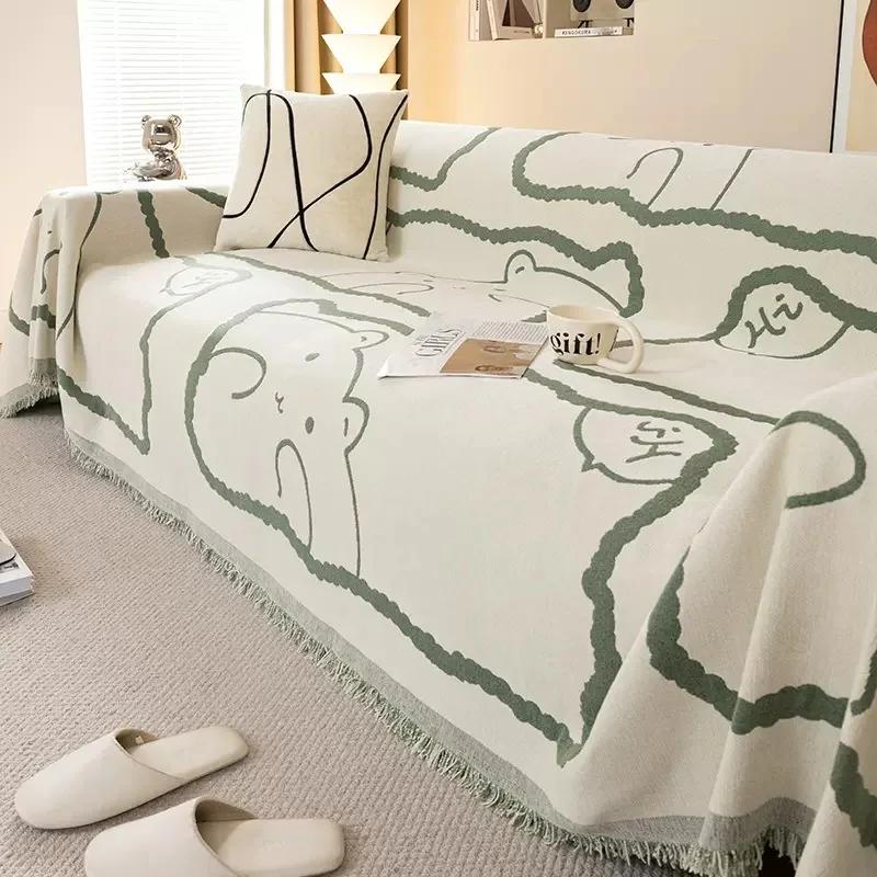 Cute Bear Chenille Jacquard Sofa Cover Cloth Integrated Towel Cartoon Backrest Universal Blanket Dust Cover Thickened Cushionmat