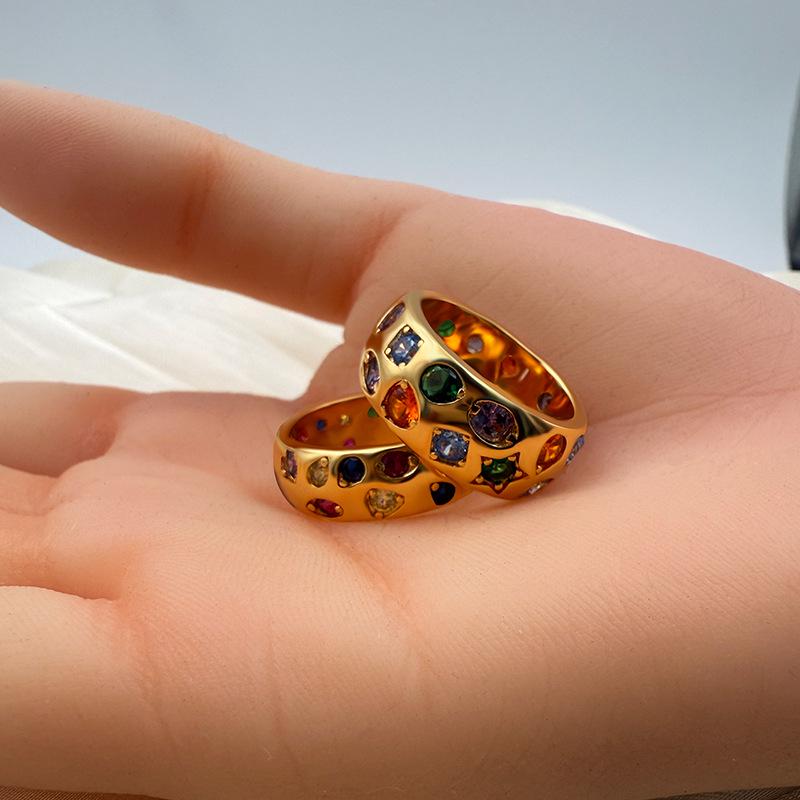 Inel la modă european și american cu zirconiu colorat încrustat – Design retro de lux ușor