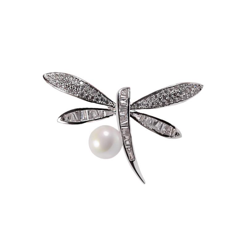 Elegant Copper Dragonfly Brooch with Zirconia  Pearl for Women