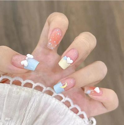 24 Pieces Diamond  Style Cute Nail Art Piece Polka Dot Moon Love Bow Simple French Wear Armor