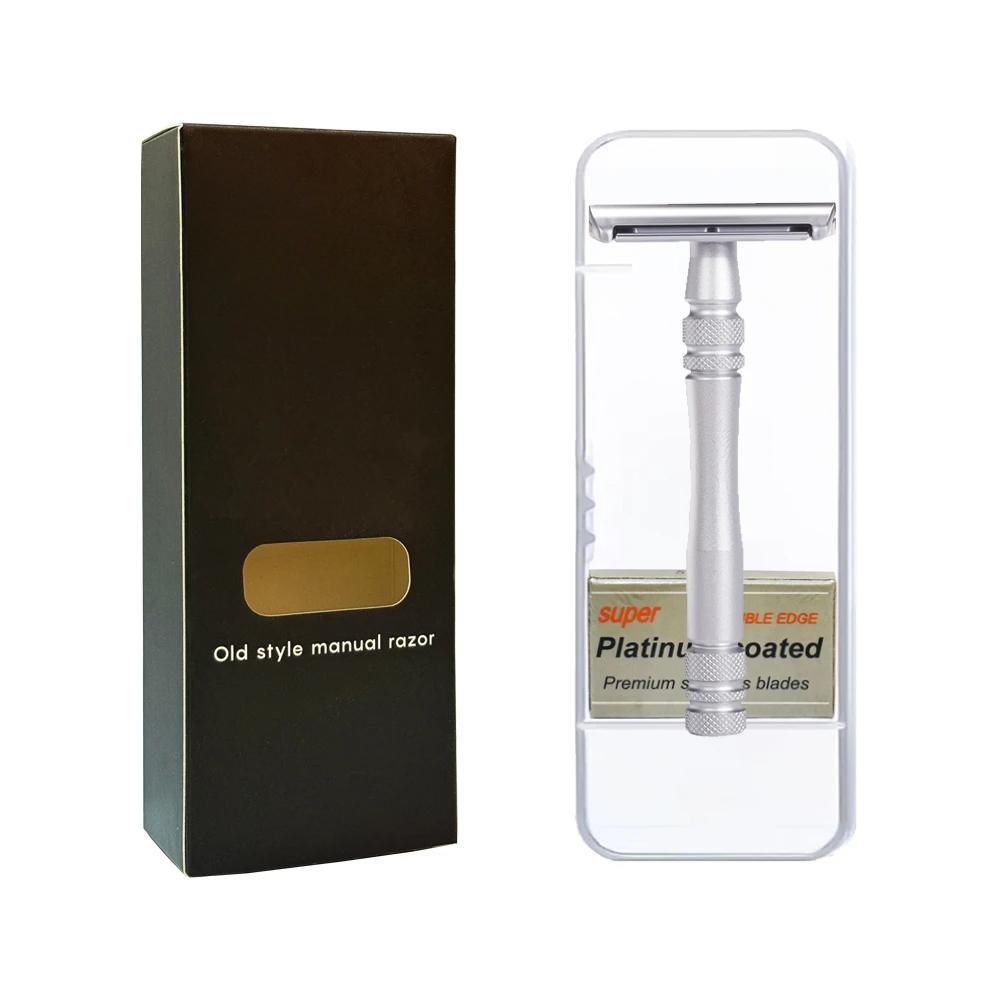 Double Edge Safety Razor Portable Metal Shaving Razors for Men & Women Hair Remove with 5 Platinum Coating Blades