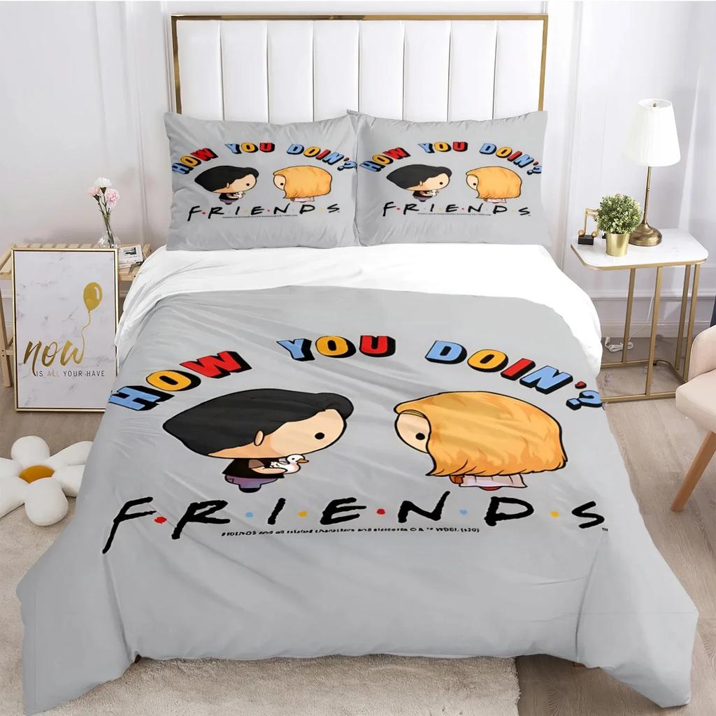 Přátelé Vtipné anime Celoroční povlečení Tištěná sada povlečení s povlakem na polštář Povlak na přikrývku Jednolůžko Dvojlůžko Queen Super King Velikost
