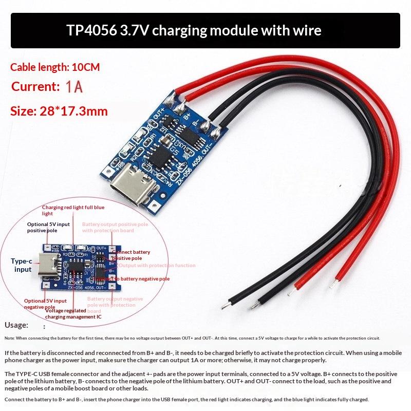 TP4056 Type-C Charging Board 2PCS 3.7V 1A 18650 Lithium Battery Charger Module for Small DIY Gadget Production