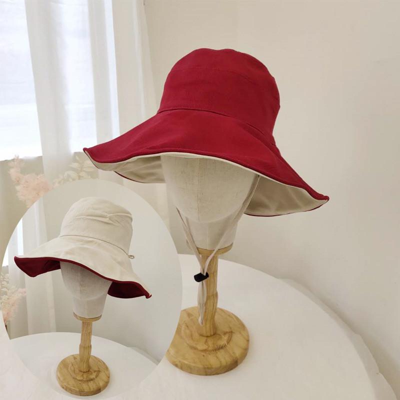 Стильная двусторонняя панама для женщин, тонкая, дышащая, защита от солнца, шляпа от солнца, корейский стиль, панама с широкими полями, модная Red Beige