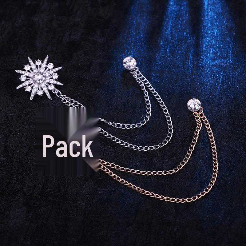 Korean Japanese Men's Starburst Brooch Badge with Chain Tassel for Suit Lapel Pin