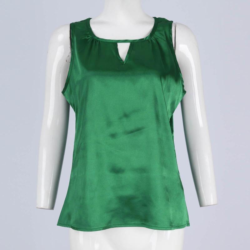 Moteabelt design for kvinner Sexy sateng plissert T-skjorte Sateng vest Hul ermeløs topp