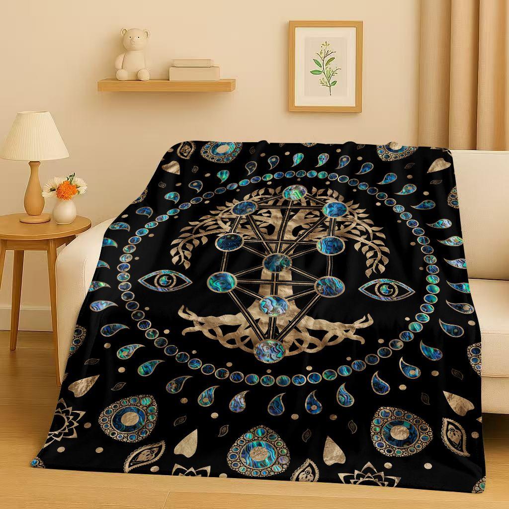 Retro Kleurrijke Levensboom Yggdrasil Keltisch Runen Flanellen Deken, Ultra Zachte Pluche Plaid voor Huis Slaapkamer Bed Bank Cover Kinderen