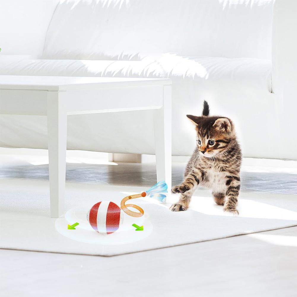 Interaktiver Katzenspielzeugball mit elastischem Netzschwanz, automatisches Haustier-Trainingsspielzeug, bewegungsaktiviertes elektrisches Katzenspielzeug für Wohnungskatzen