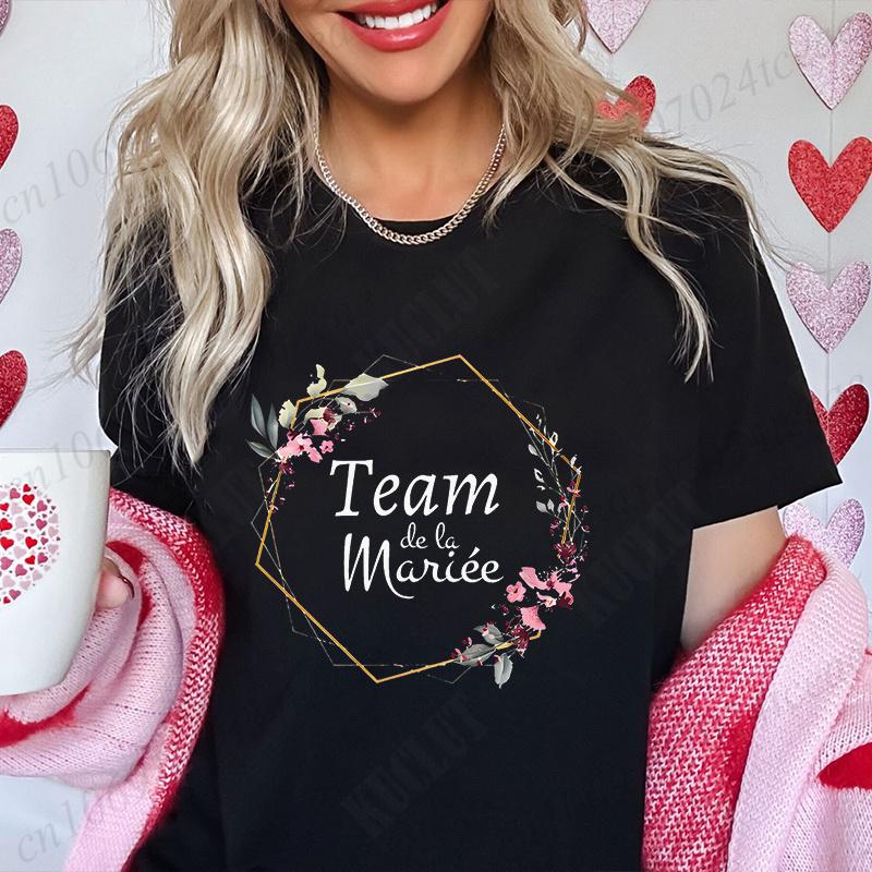 Französisches Junggesellinnenabschieds-T-Shirt, EVJF-T-Shirt für die zukünftige Braut, Braut-Hochzeits-Top, Team-Braut, Blumenkranz, Brautjungfern-T-Shirts
