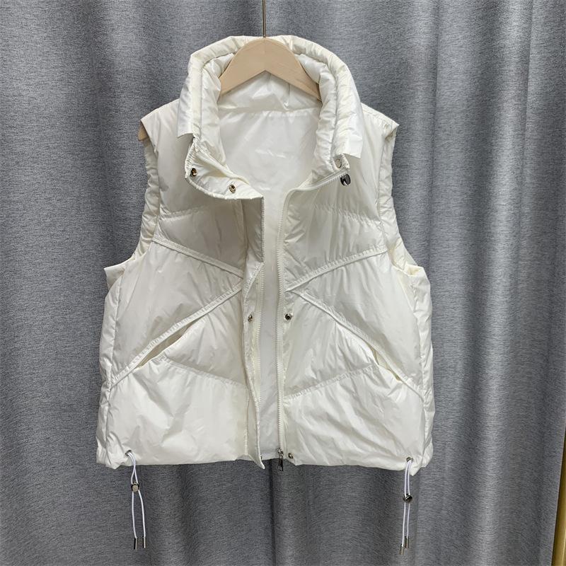 Invierno mujer cuello alto Color sólido sin mangas chaleco cálido cuello alto suelto Chic pato blanco abajo abrigo
