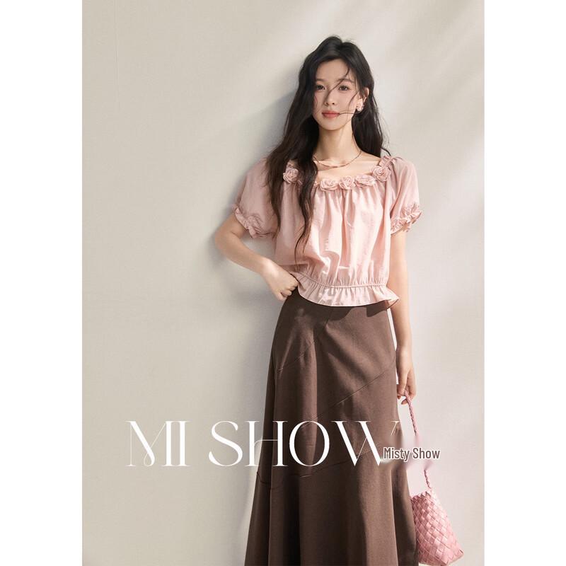 Women s French Style 3D Rose Ruffle Hollow-Out Blouse S