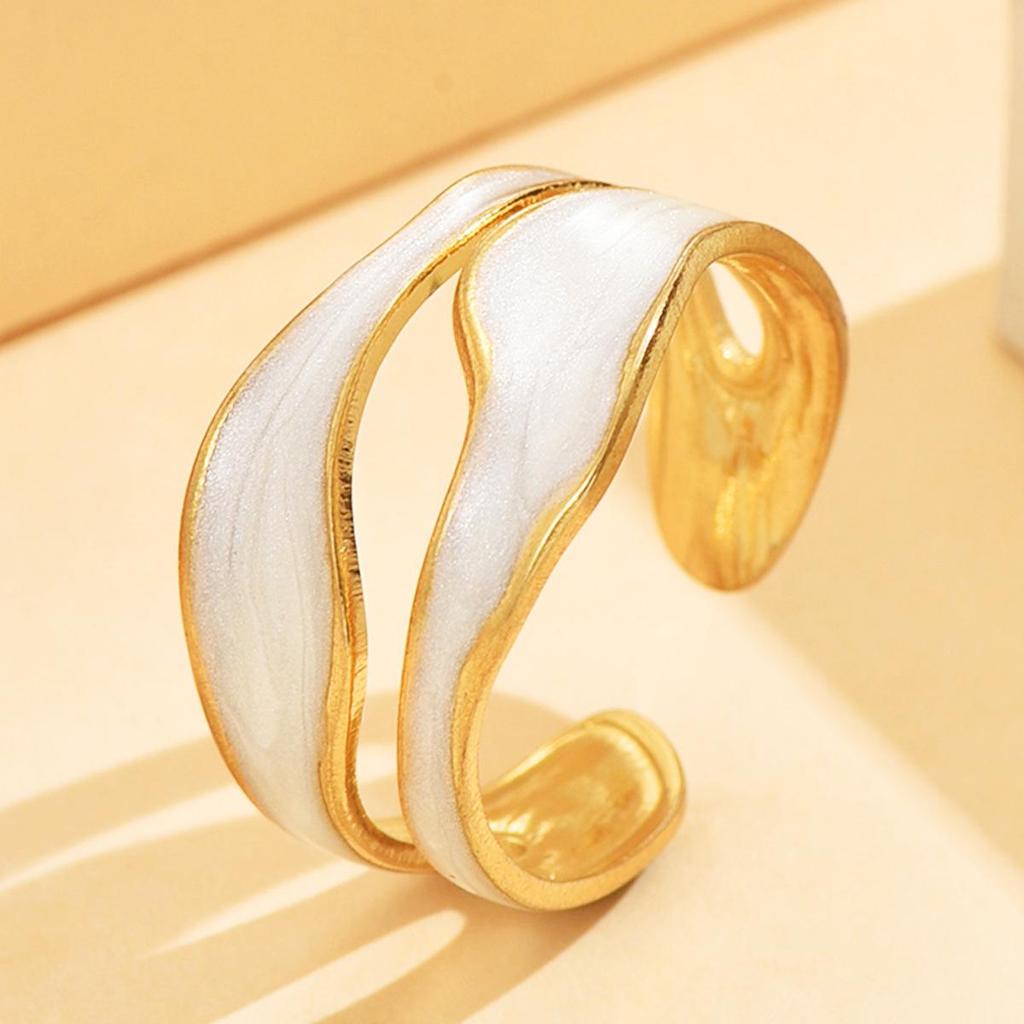 Stainless Steel Personalized Irregular Geometric Curve Open Ring for Women