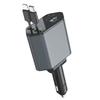 120W Metal Car Charger Super Fast Charging with Digital Display 4 Port Retractable Cable Multifunctional USB C Vehicle Charger