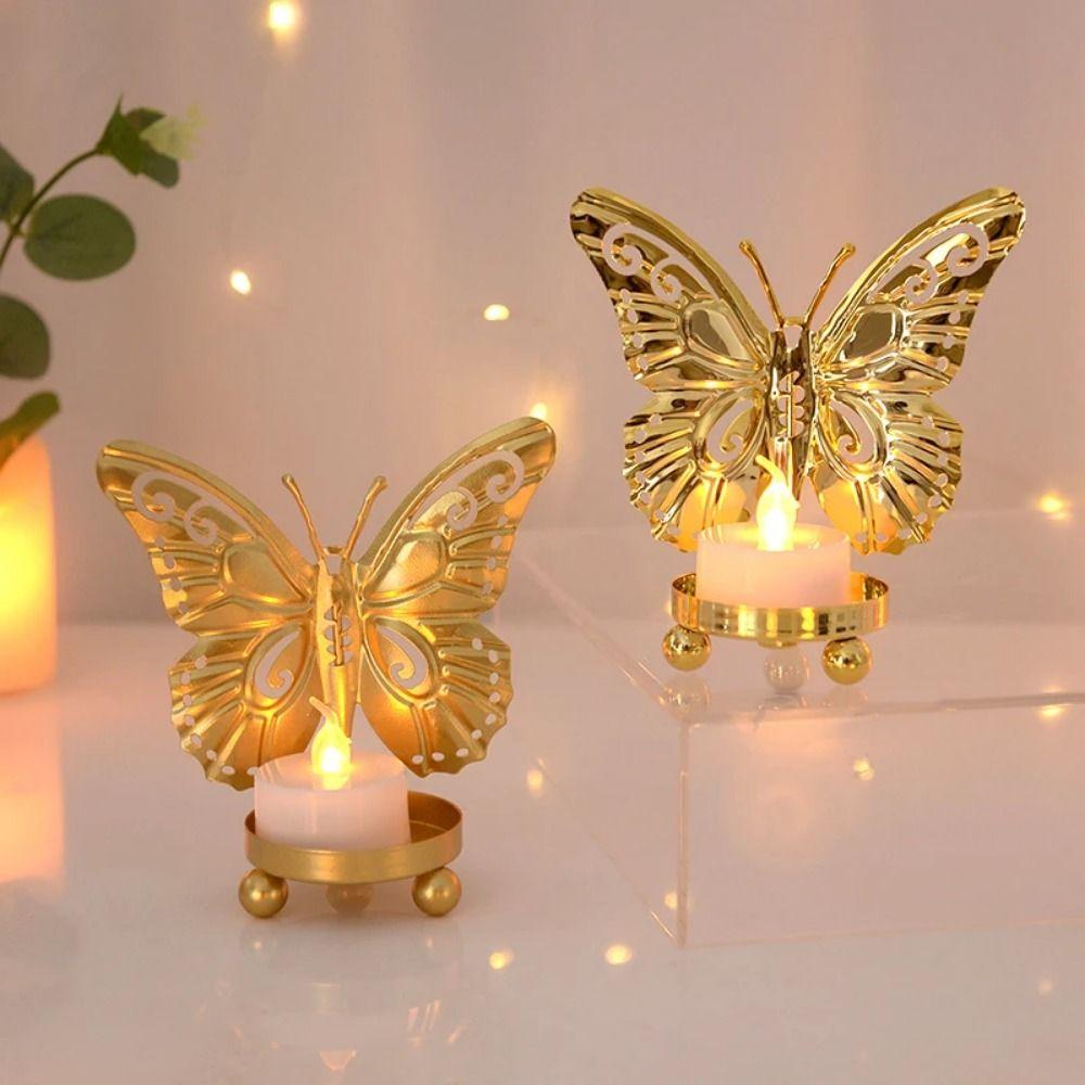 Elegant Butterfly Candlestick Ornaments Electroplated Iron Candle Stand  Table