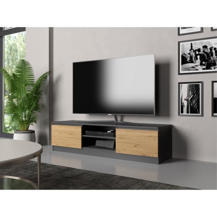 TIVOLI - Modern Style TV Stand - 140x40x36cm - 2 Shelves + 2 Doors - Storage for TV/audio Equipment