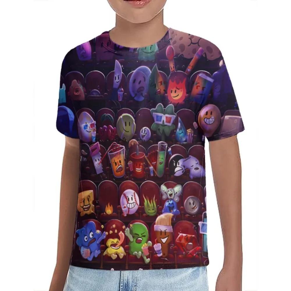 BFDI X Inanimate Insanity 3D Tisk dětské tričko Vysoká kvalita Komiks Děti Léto Kluci/Dívky Kulatý výstřih Pohodlné Měkké Trička Oblečení pro kluky a dívky
