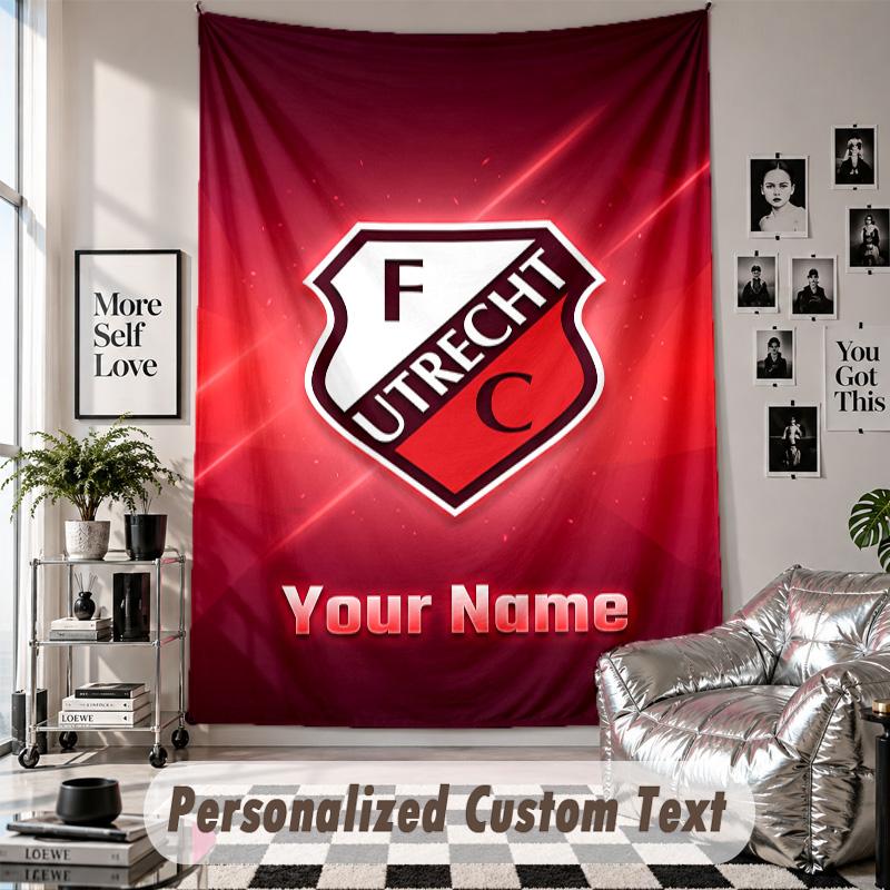 Wall Hanging Tapestry With Custom Name & Text, FC Utrecht Decorative Tapestry For Bedroom