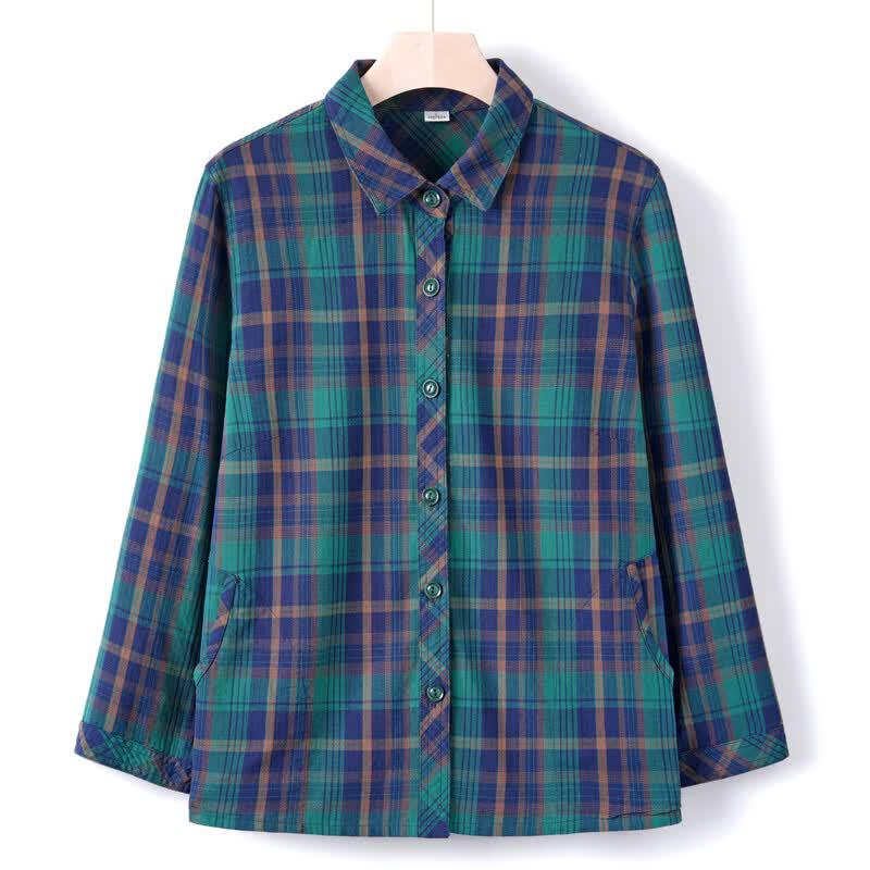 YUZHAOLIN Women's 100% Cotton Plaid Long Sleeve Shirt