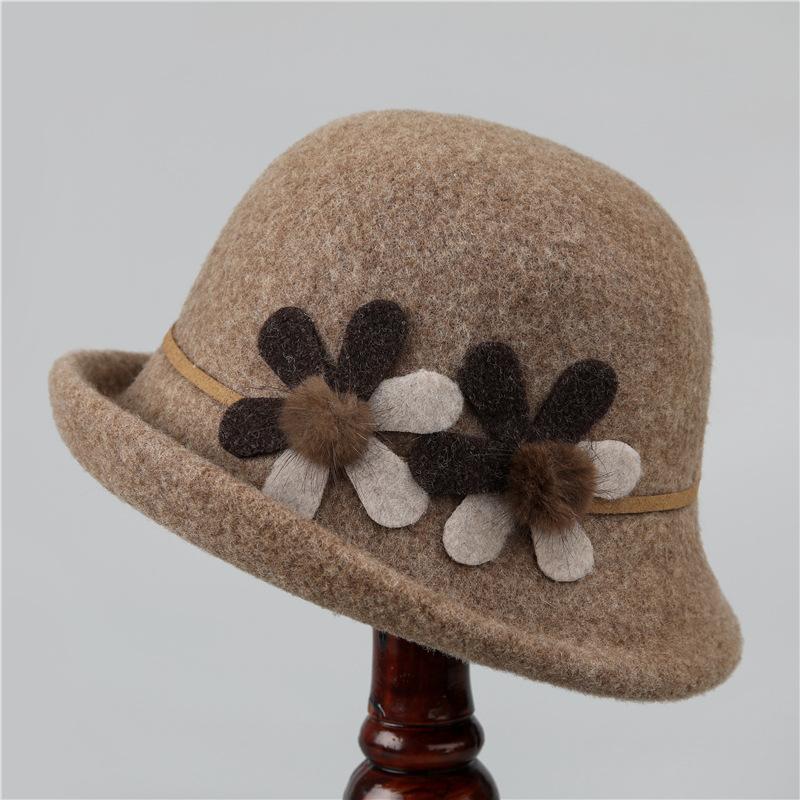 Autumn and Winter In The Elderly Hat Women Warm Woolen Top Hat Winter Basin Hat Thickened Bucket Hat