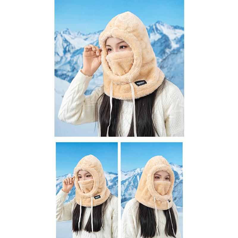 Gorro de Ciclismo à Prova de Vento de Cor Sólida Macio, Capuz Térmico de Inverno, Balaclava com Cordão, Mantenha-se Aquecido, Máscara de Esqui, Chapéu Feminino