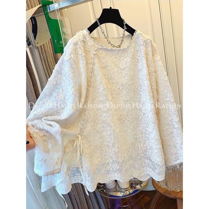 

Plus-Size 150kg New Chinese-Style Long-Sleeve Shirt for Women, Autumn and Winter New Model, Slimming, Anti-Exposure, Layered Shirt White M (Recommended 40kg-55kg)