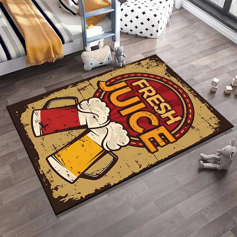 Retro Style Carpet with Fresh Juice Mug Design In Yellow & Red Suitable for Use As an Anti-slip for Living Room Bedroom Sofas