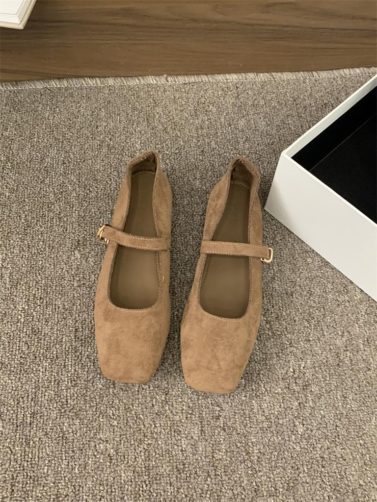 Suede Lazy One-word Strap Single Shoes Female 2025 Spring Grandma Shoes Female Flat-bottomed Pregnant Woman Fairy Wind Shallow Mouth Mary Jane Shoes