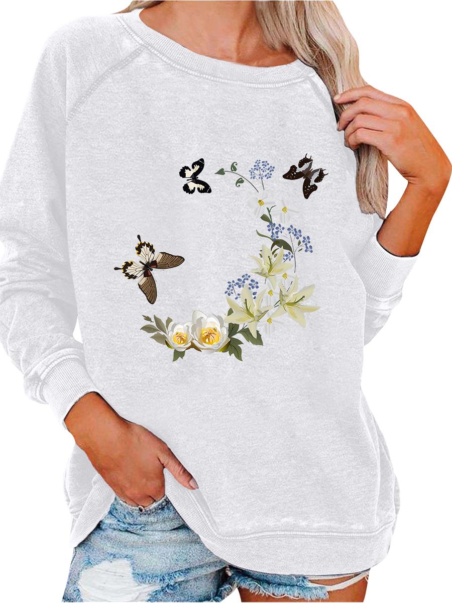 Ladies Spring/Fall Sweatshirt Women s Oversized Pullover Sweatshirt Fashion Flower Print Top S